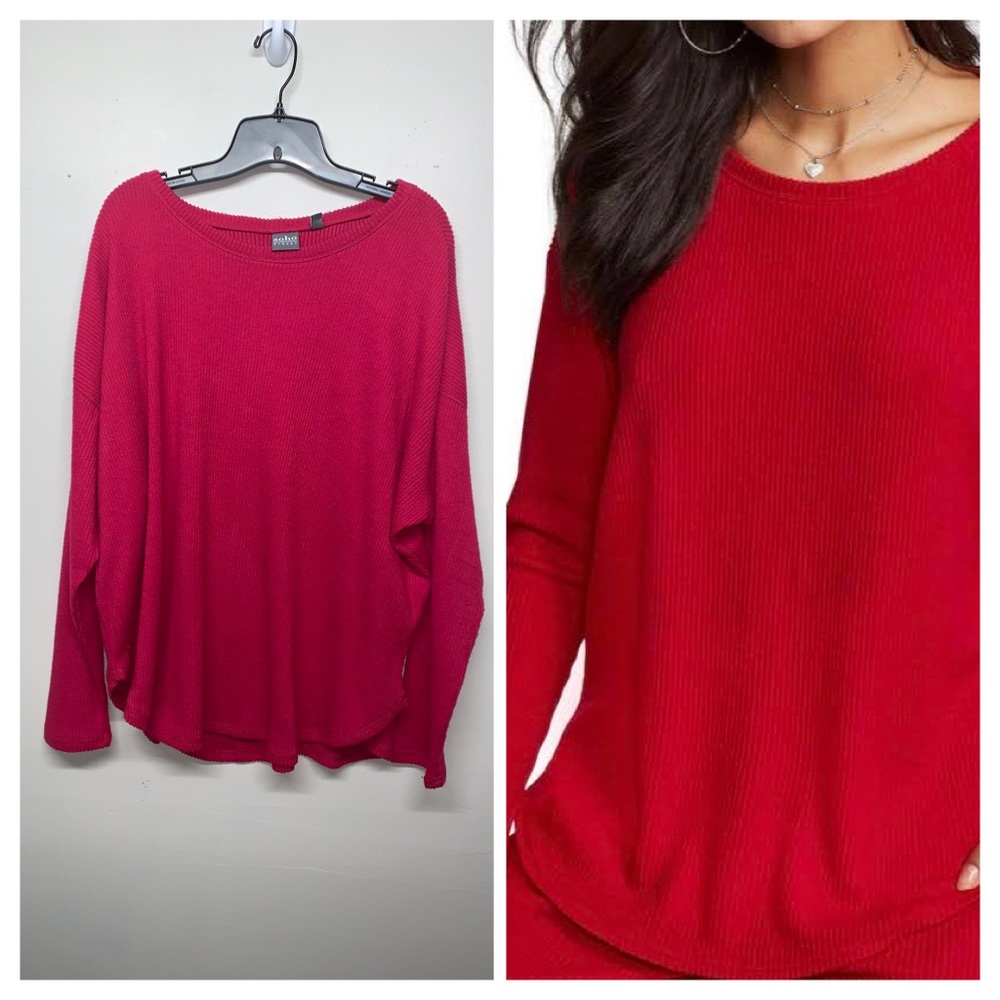 NewYork&Co Pink Ribbed-knit lounge top Size XL